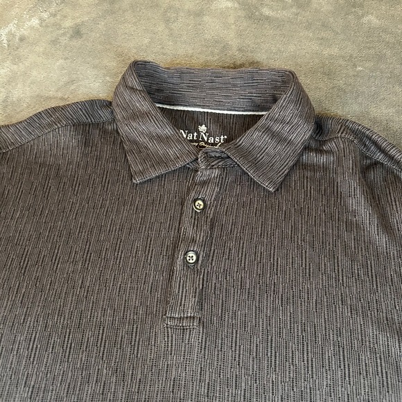 Nat Nast Luxury Originals Polo Shirt Short Sleeve Gray Striped Mens Large - Picture 1 of 9